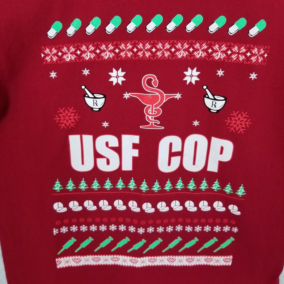 USF COP COLLEGE OF PHARMACY Christmas ~ Medicine Pills Needles Graphic T-Shirt