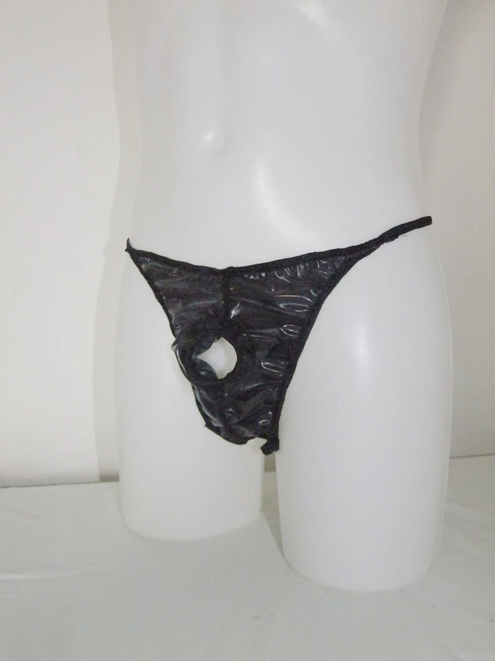 Calzoncillos de látex entrepierna abierta para hombre pantalones de goma negros debajo de los pantalones exposición Foto 2 de 4
