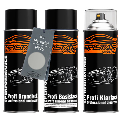 Autolack Spraydosen Set für Hyundai PW5 Starfire White Perl Grund Basis Klarlack