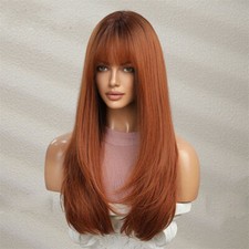 Long Straight Wig Hair Fashion Women Full-Head Wig Dirty Orange Hair