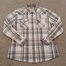 Wrangler Shirt Mens XL Gray Plaid Long Sleeve Button Up Pockets Cotton Blend