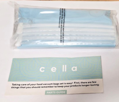 NEW 8 Cella Food Vacuum Bags 4 Medium + 4 Large + Clips Bags ONLY (NO PUMP) K1