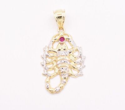 1 1/2'' Scorpio Insect Animal Ruby Diamond Cut Pendant Real 10K Yellow White Gold