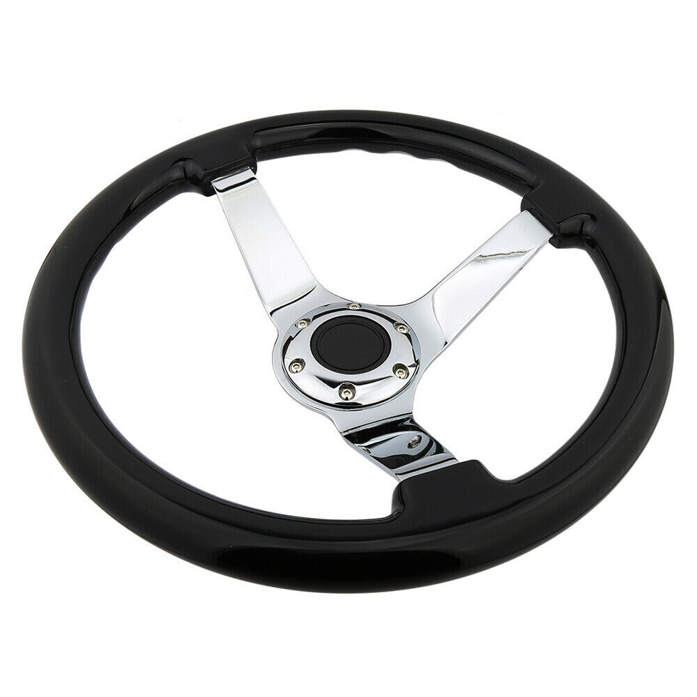 KYOSTAR 350mm 14'' Classic Black Grip 6-Hole Chrome Spoke Steering Wheel Wooden