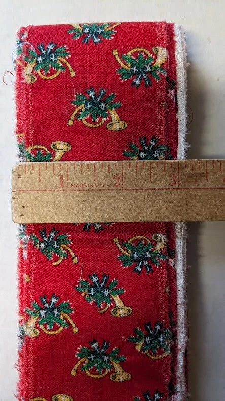 Fabric Scrap Piece VIP Cranston Print Works Red w/Holly and Red w/Bugle 3"X8'12" - Image 4 of 4