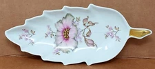 Mitterteich Bavaria Ceramic Trinket Dish leaf shape Florals Germany 7945 047