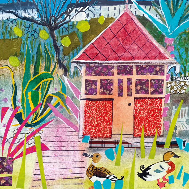 Summerhouse by the Sea - Fine Art Blank Greeting / Birthday Card - Ducks Garden