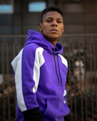 Men's hooded sweatshirt.sweatshirt black with the original purple