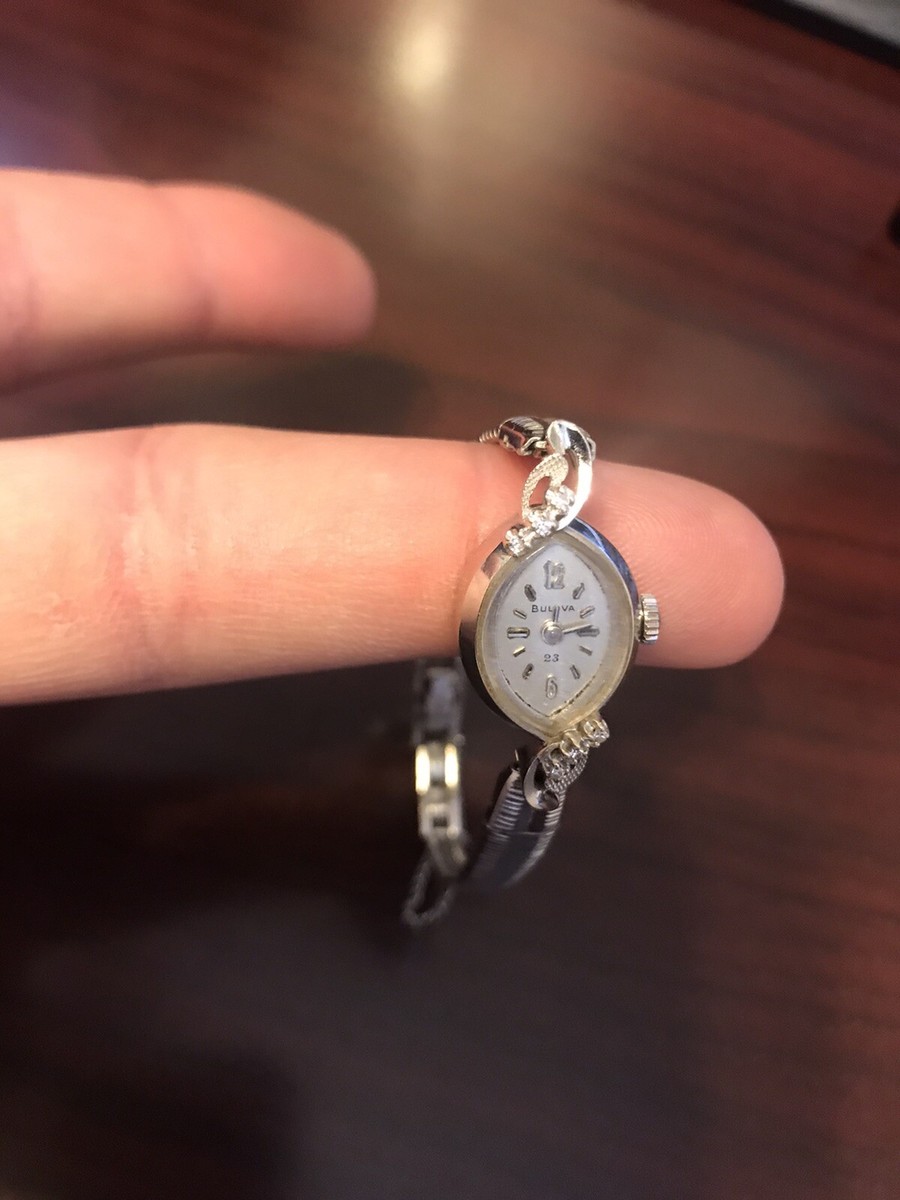 Beautiful Bulova Ladies Watch 14K White Gold & Diamonds With 