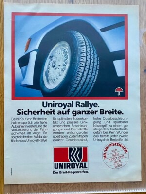 Uniroyal Rallye Mercedes W201 Rial Felge Original 1985 Vintage Advert Werbung