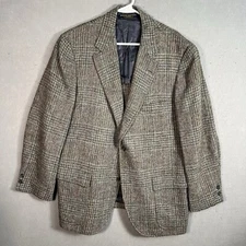 VTG 43 RG Brooks Brothers " Makers " Gray Knit Plaid Tweed Blazer Made USA