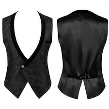 Hot Mens Vintage Victorian Gothic Waistcoat Front Jacquard Pointed Vest Party