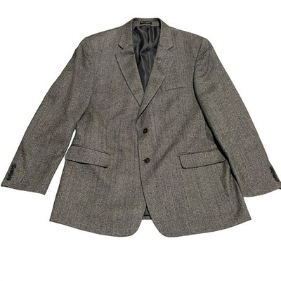 La Crosse Men's Blazer Sport Coat 46L Wool Herringbone Gray Button Front