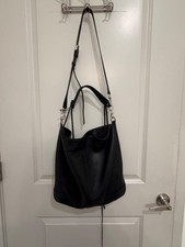 REBECCA MINKOFF Black Pebbled Leather Slim Regan Hobo Crossbody Handbag Purse