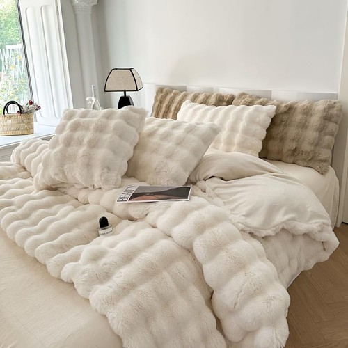 Faux Fur Throw Blanket Cozy Plush Fleece Bubble Texture for Couch Bed Grey 70x80 - Picture 5 of 32