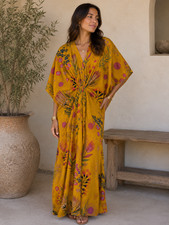 Indian Cotton Floral Kaftan Boho Maxi Beach Cover Up, Loose Lounge Wear One Size