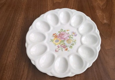 E & R American Artware Deviled Egg Plate Platter Floral 1930's Flowers Ceramic