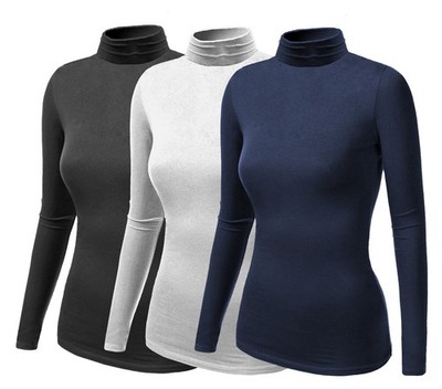 Damen Langarm Rollkragenpullover Rolli Bluse Shirt Hemd Rollkragen Stehkragen