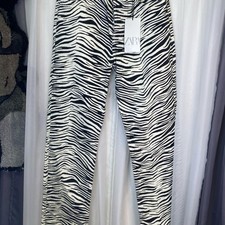 Zara Zebra Print Jeans Women's Size 4 High Waist Straight Leg Blac/ White NWT 