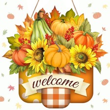 Pumpkin Welcome Door Sign Decor Hello Fall Door Sign Autumn Hanging Sign Wood...