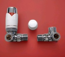 15MM CORNER THERMOSTATIC RADIATOR VALVE AND LOCKSHIELD VALVE CHROME / WHITE TRV