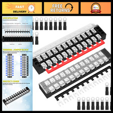 35A Terminal Block 12 Position Screw Strip Dual Row with Cover & Jumper Block -