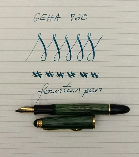 GEHA 760 CELLULOID PISTON FOUNTAIN PEN 14K B NIB VINTAGE EXCELLENT RARE