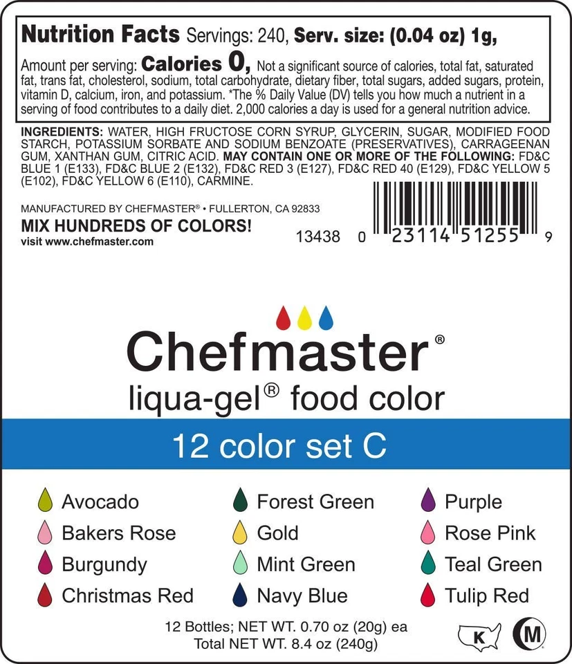 Colorante Alimentare Chefmaster Liqui Gel - Set 12 Colori C - Decorazione Frosting - Immagine 2 di 4