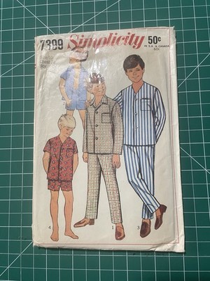 Vtg Collectors SIMPLICITY BOYS Pj Boxer Shirt PATTERN 7399 Sz 10 Nice Cond Find