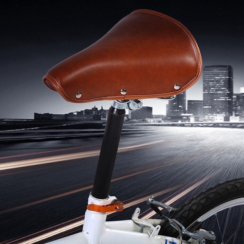 Universal Comfortable Brown Rivets Bike Seat Durable PU Leather Spring Bicycle S