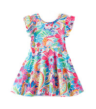 New Boutique Girls Floral Dress Size 4 Pullover Flutter Sleeve Watercolor