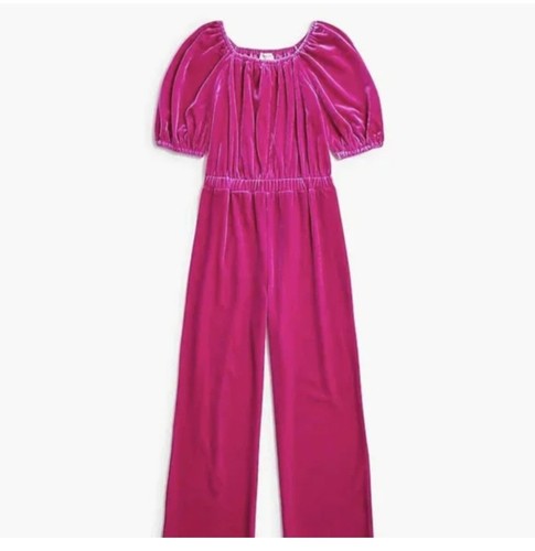 J. Crew - Crewcuts Girl's Size 12 Velvet Jumpsuit Romper Pantsuit In Berry NEW