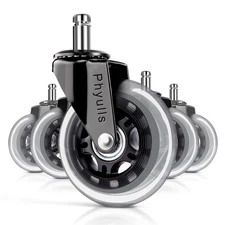 Office Chair Caster Wheels - 3" Rollerblade Replacement Rubber Chair Casters ...