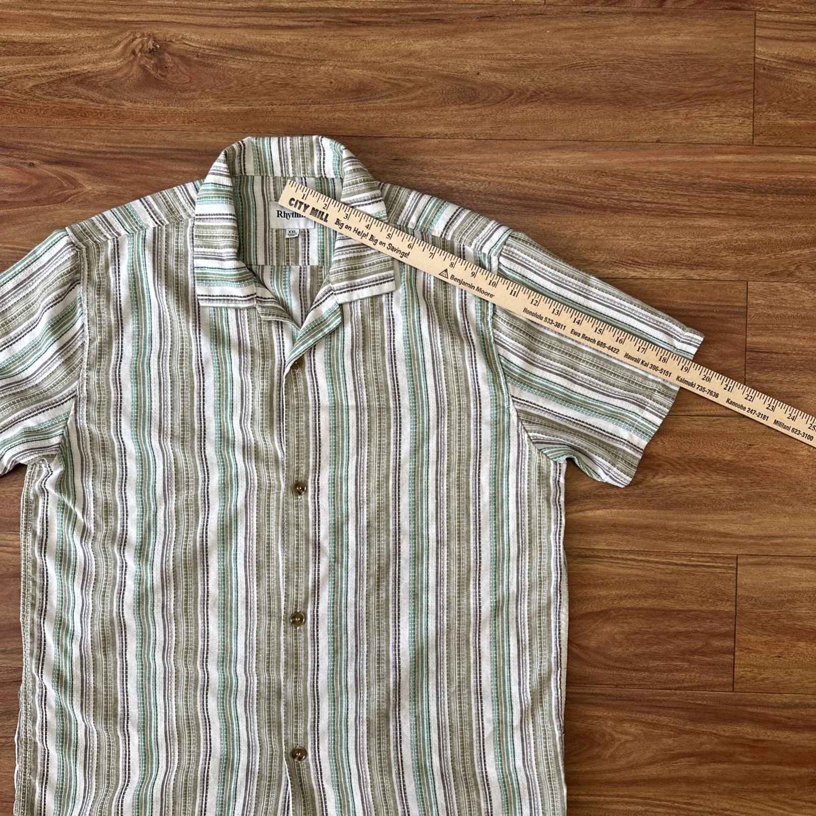 Rhythm Men’s XXL Vacation Stripe Button Up Shirt Cotton&Linen
