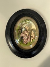 antica TECA BASSORILIEVO MADONNA con BAMBINO GESU ovale GESSO DIPINTO fine 800