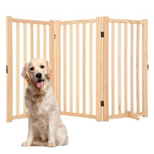 3 Panel 36'' Freestanding Foldable Pet Gate, Natural Wood Dog Gate for Stairs