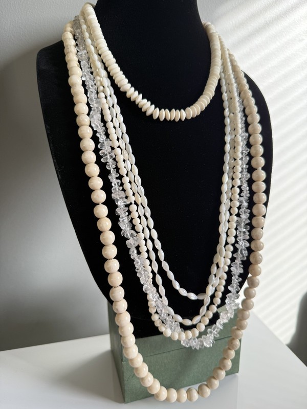 NWT Rebecca Collins Sterling Mother of Pearl 6 strand Statement Necklace 