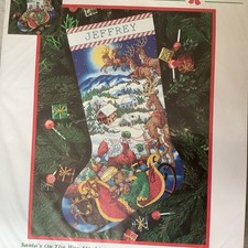 Dimensions Santa s on the Way Stamped Cross Stitch Christmas Stocking Kit 8624