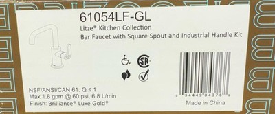 Brizo Litze 61054LF-GL 1.8 GPM Single Hole Bar Faucet, Luxe Gold*NEW*