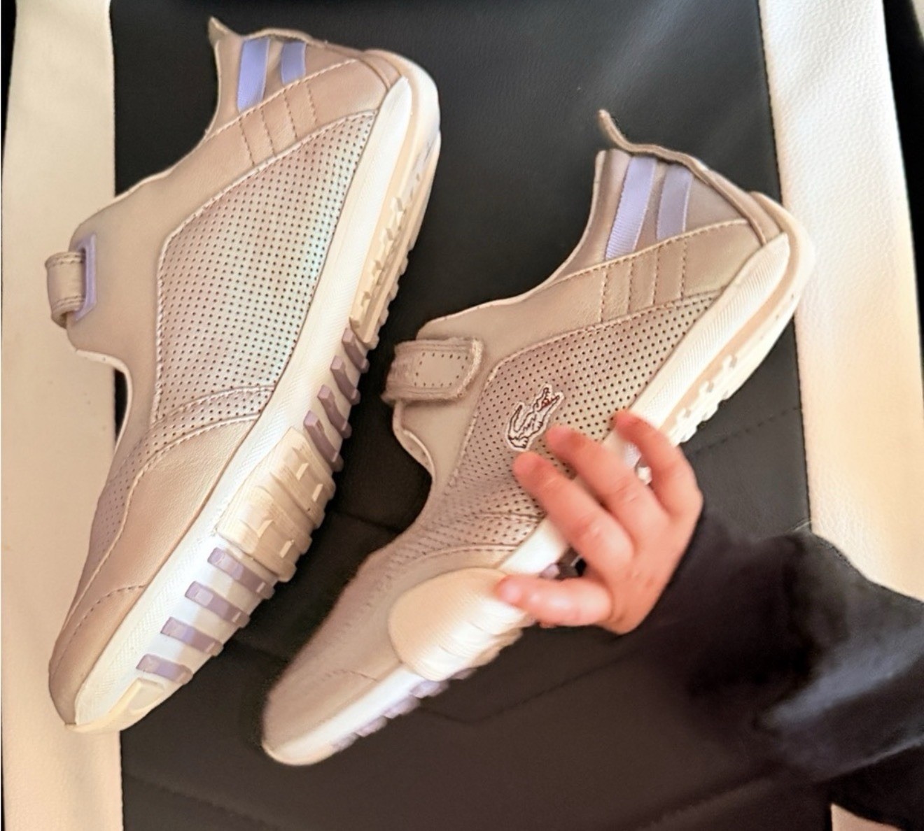 Lacoste Achen Sport Women's Beige Purple Polka Dot Hook & Loop Sneakers vintage thumbnail 2