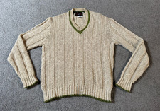 VTG Duke of York Men's Tan Chunky Knit V-Neck Wool Blend Sweater - Size Large