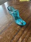 Vintage Fenton Button And Daisy  Aqua Blue Victorian Glass Slipper