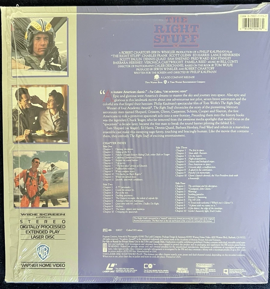 The Right Stuff (1983)•Widescreen Laserdisc•Sam Shepard•Ed Harris•in shrink - Imagem 2 de 2