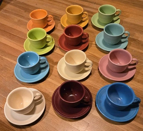 Fiesta ware TeaCup and Saucer Sets Homer Laughlin - Lot Of 12 Sets. 24 Pieces