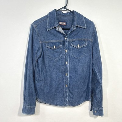 Limited Jeans USA Western Denim Shirt S 90s Y2K Pearl Snap Cowboy Workwear Retro