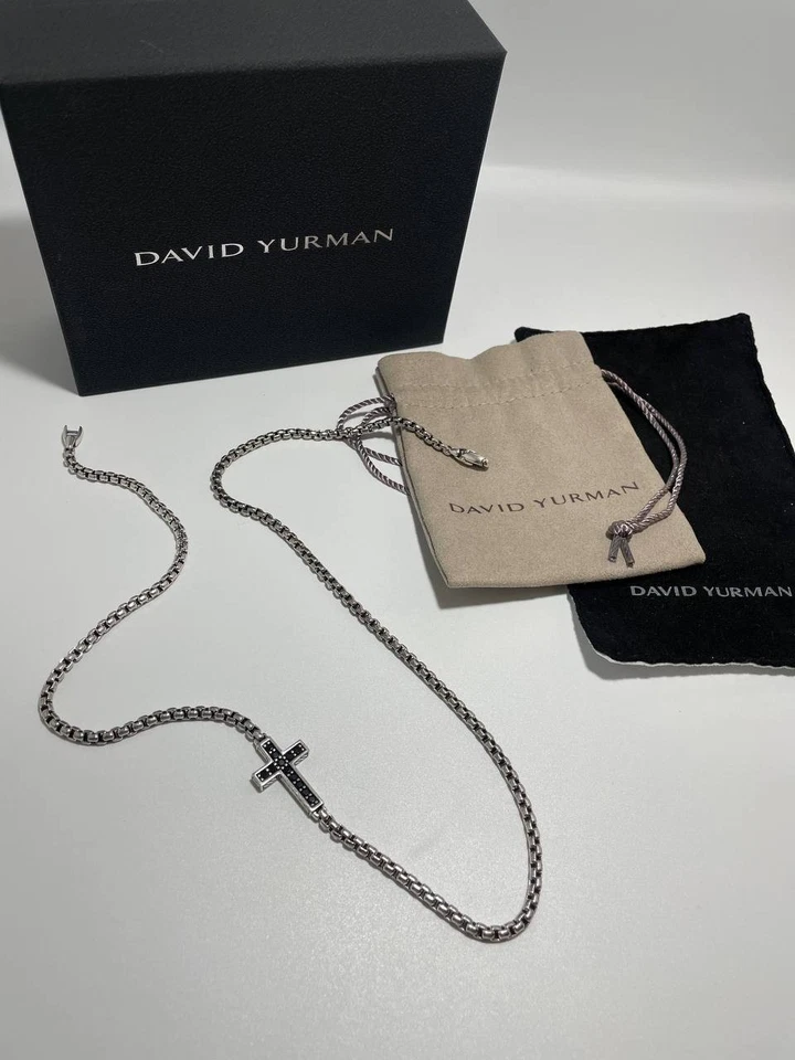 Auténtico collar cruz cadena david yurman para hombre con pavé de diamantes negros Foto 4 de 4