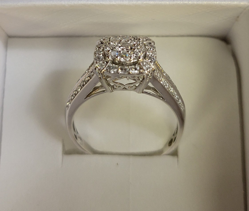 Anello a grappolo con diamanti naturali 14 carati 1,00 CTW ~ misura 8,5 ~ taglio brillante rotondo ~ - Foto 4 di 5