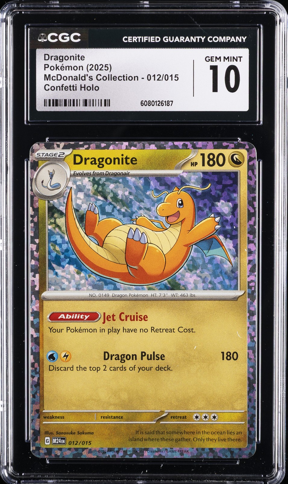 2025 POKEMON MCDONALD'S COLL CONFETTI HOLO #012/015 DRAGONITE CGC 10 GEM MINT