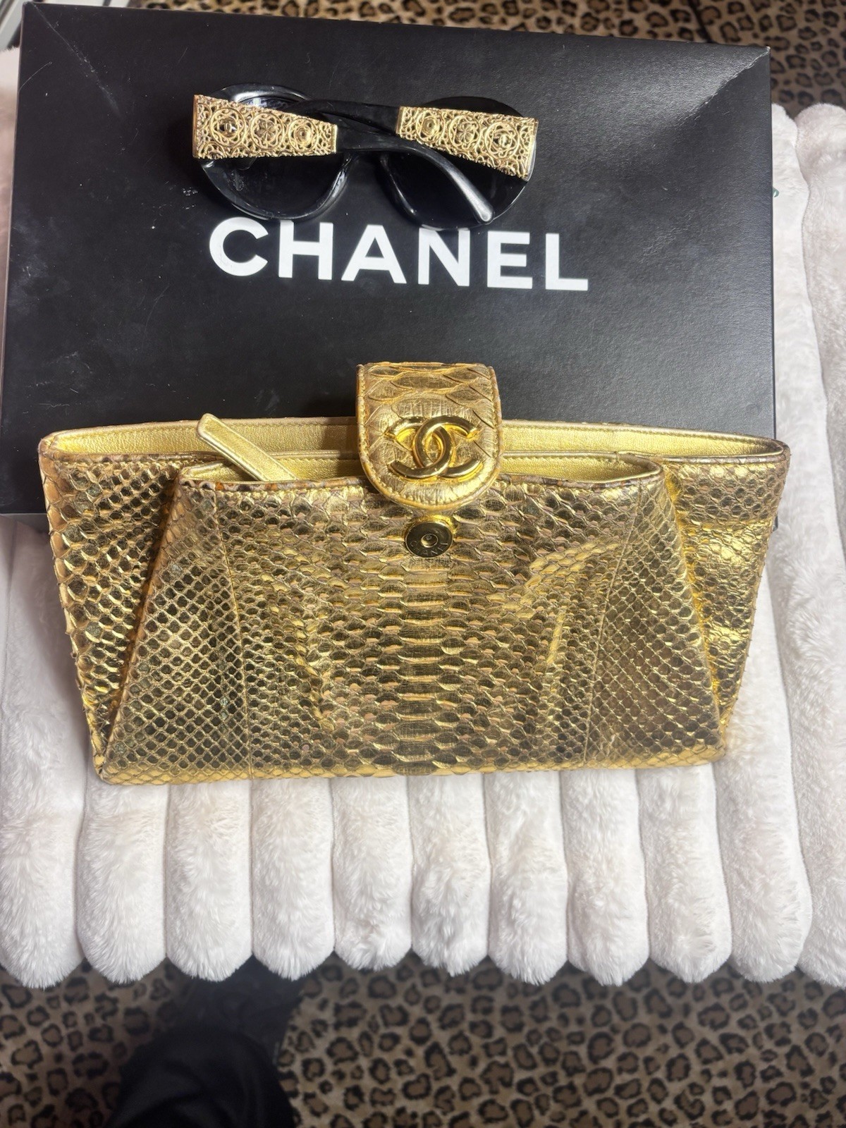 Chanel  Metallic Gold Python Clutch - image 1