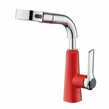 Single-Hole Faucet Tall Curved Spout Bathroom Faucet with Spray Head